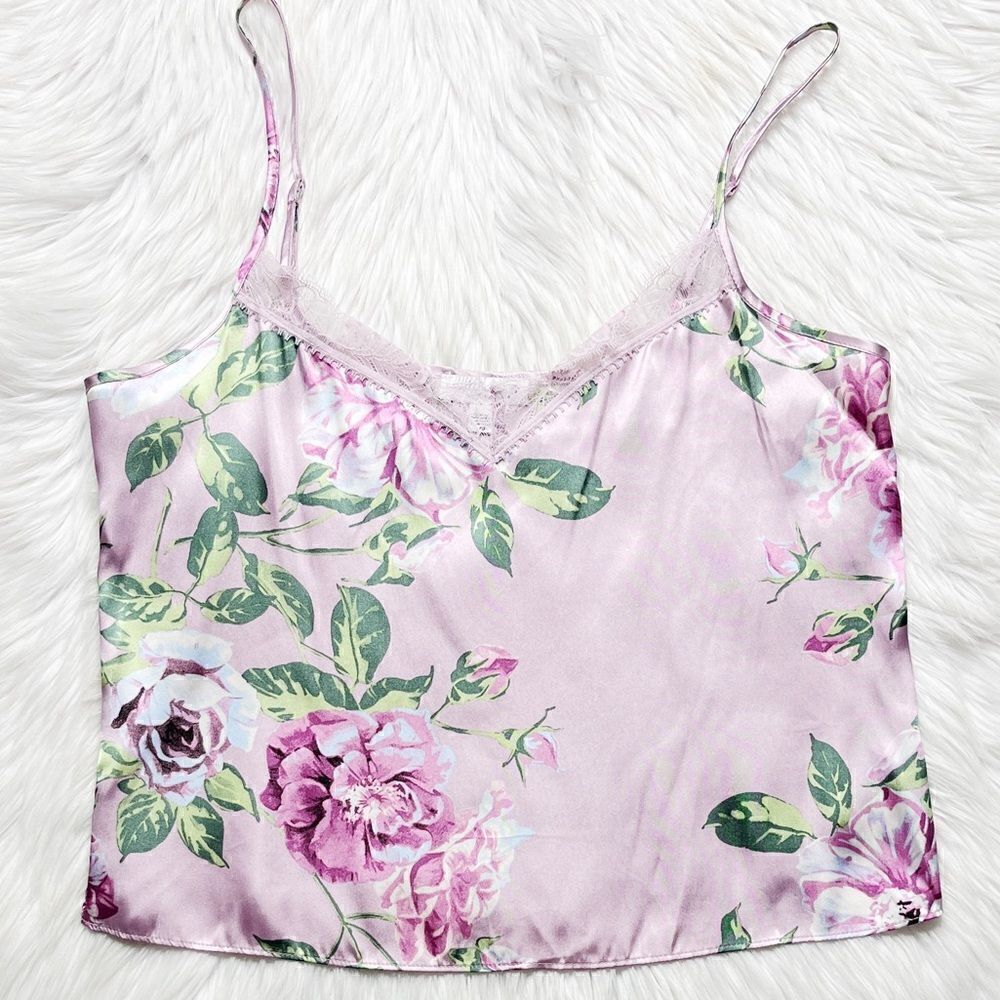 SALE In Bloom Lace Trim Floral Silky Pajama Top Lilac Size Large